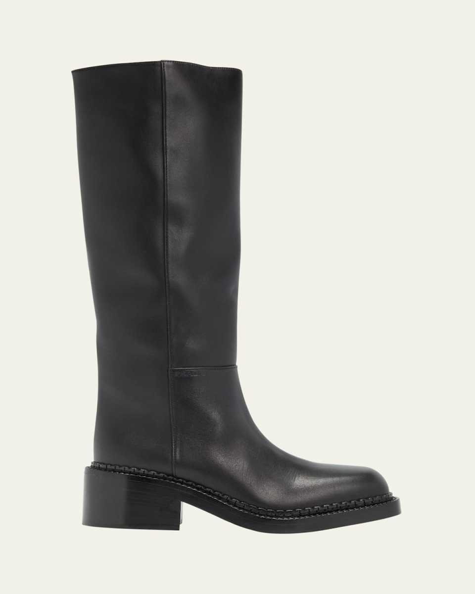 Calf Leather Square-Toe Knee Boots